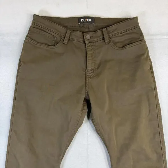 Du/er N2X Pants Mens 34x32 Green Relaxed Taper 5 Pocket Chino Stretch Duer - Picture 2 of 8